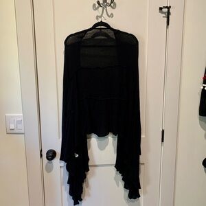 Sage High Low Black Lace Cardigan Sweater